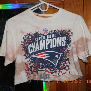 Vintage New England Patriots NFL crop top distressed bleach tie dye tee